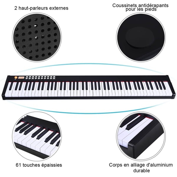 Digitalt klaver keyboard, 127x21.5x6.5 cm, Sort/Hvid