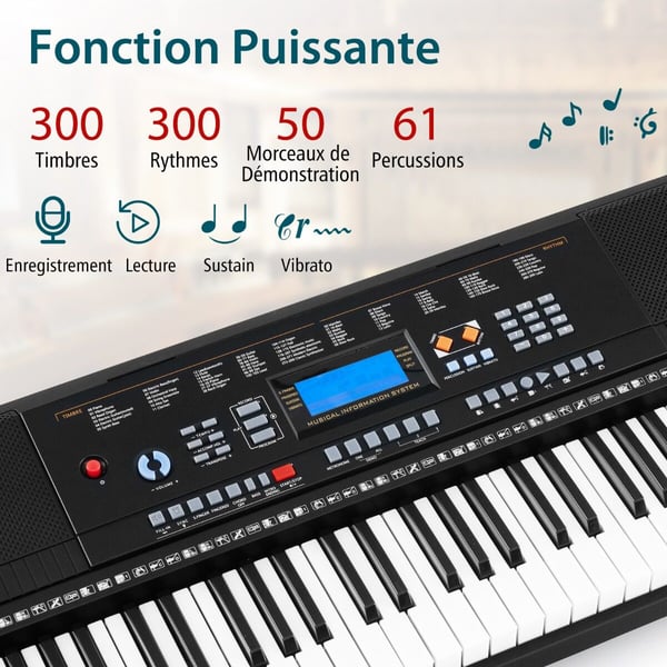Elektronisk Keyboardstativ og Taburet, 83x33x9 cm, Hvid og Sort