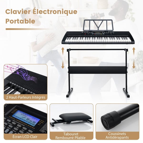 Elektronisk Keyboard Sæt, 93x30x9 cm, Sort og Hvid