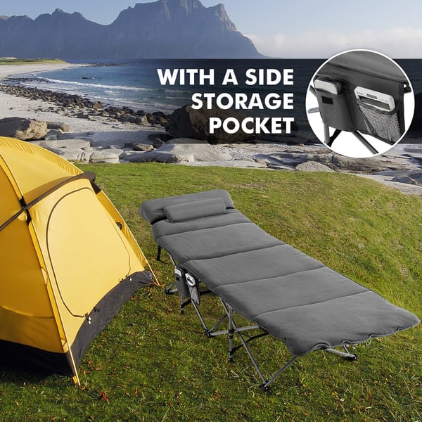 Camping seng, 185x65x41-53 cm, Grå