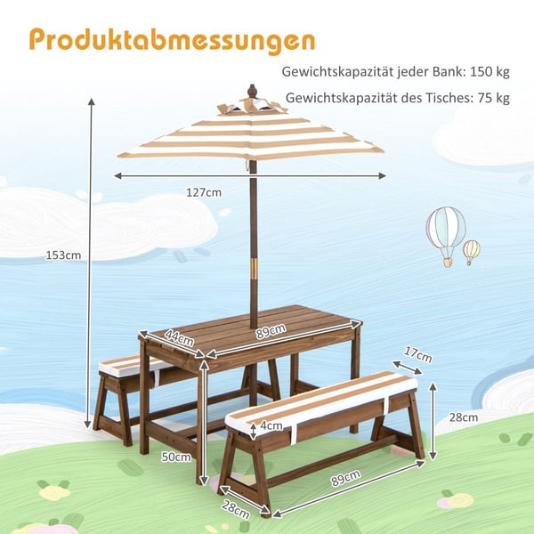 Børnebord og bænkesæt, 89x28x47.5 cm, Brun