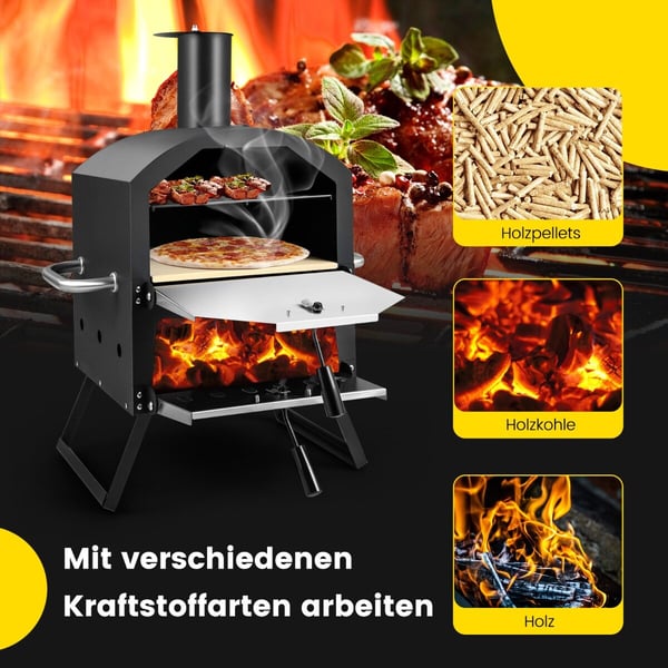 Udendørs pizzaovn, 55×30×71 cm, Sort