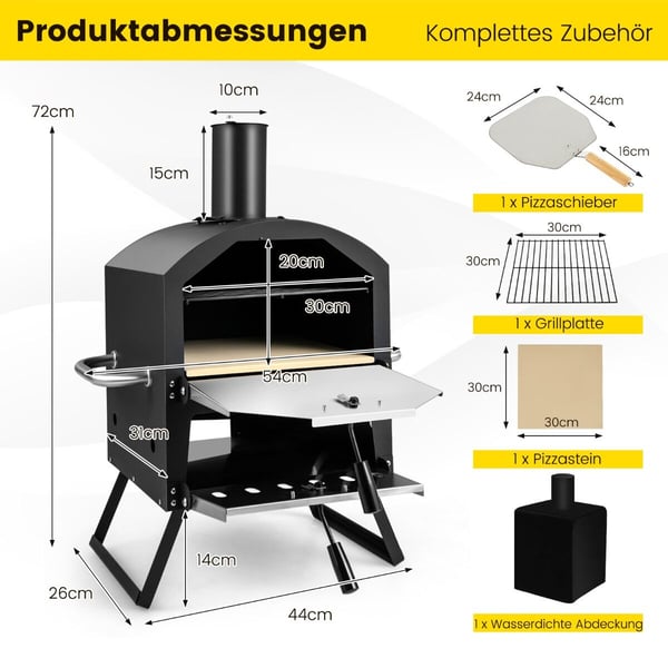 Udendørs pizzaovn, 55×30×71 cm, Sort