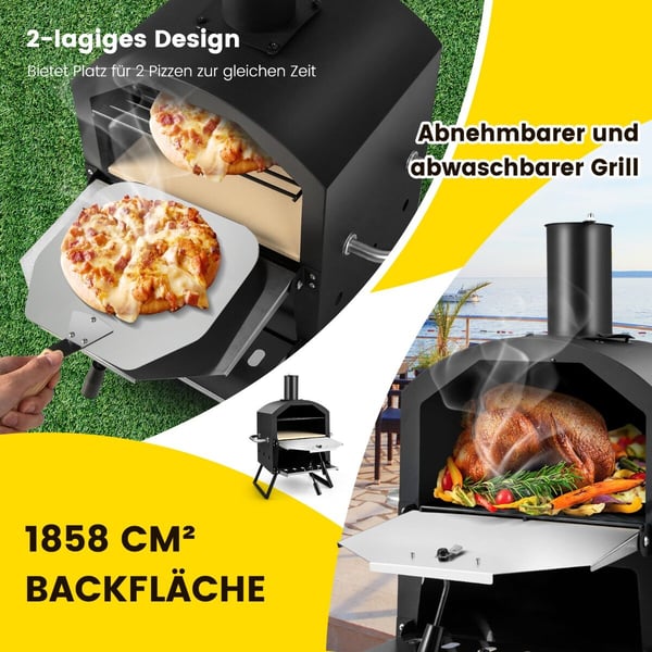 Udendørs pizzaovn, 55×30×71 cm, Sort