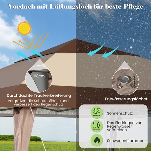 Terrasse Pop-Up Pavillon, 390x390 cm, Kaffe