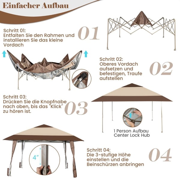 Terrasse Pop-Up Pavillon, 390x390 cm, Kaffe