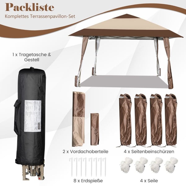 Terrasse Pop-Up Pavillon, 390x390 cm, Kaffe