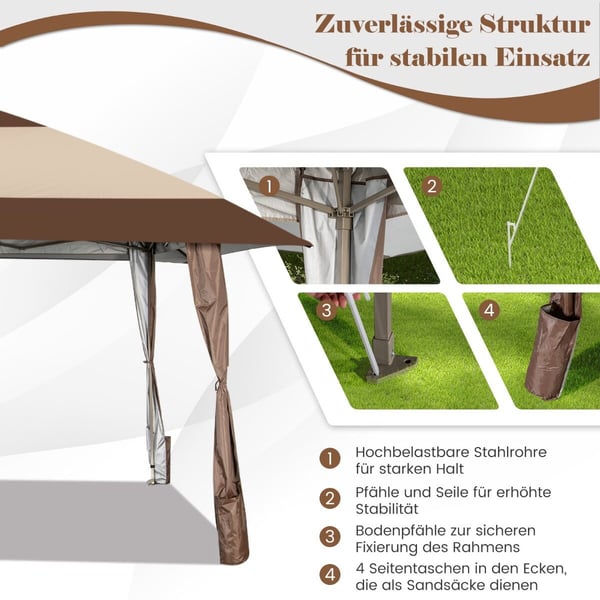 Terrasse Pop-Up Pavillon, 390x390 cm, Kaffe