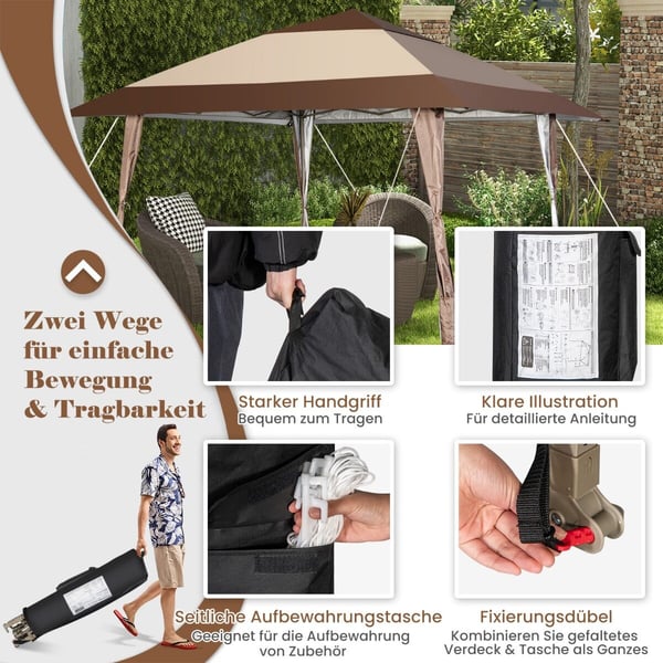 Terrasse Pop-Up Pavillon, 390x390 cm, Kaffe