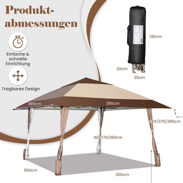 Terrasse Pop-Up Pavillon, 390x390 cm, Kaffe