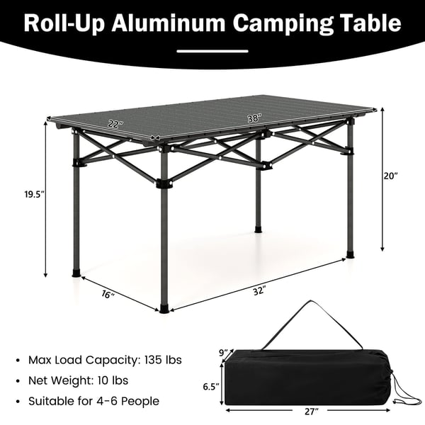 Campingbord, 97×56×51 cm, Sort