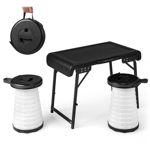 Camping Bord Skammel Sæt, 74×41×56 cm, Sort