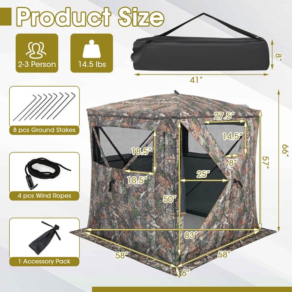 Jagt Blindtelt, 147×147×168 cm, Camouflage