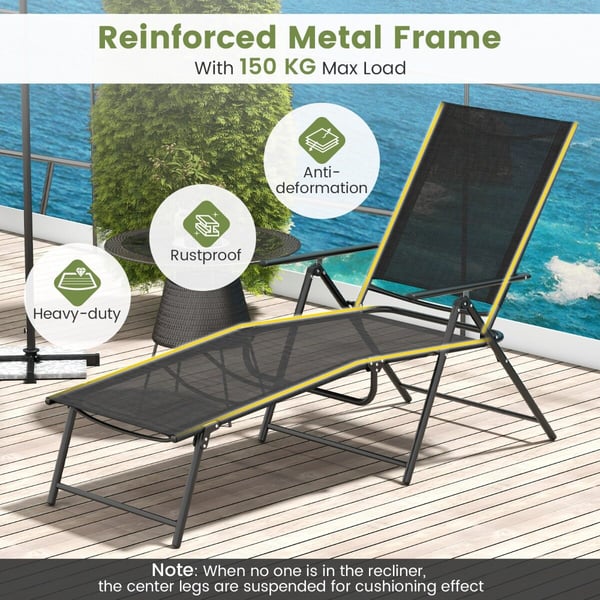 Terrasse Foldbare Liggestole, 155x64x102 cm, Sort
