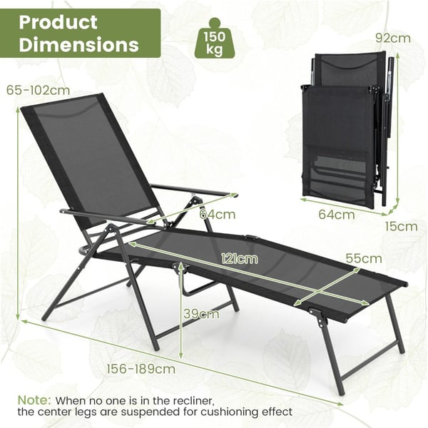 Terrasse Foldbare Liggestole, 155x64x102 cm, Sort