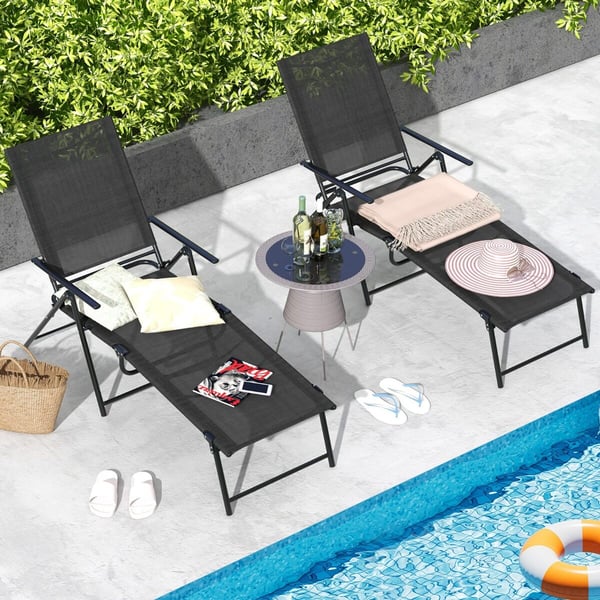 Terrasse Foldbare Liggestole, 155x64x102 cm, Sort