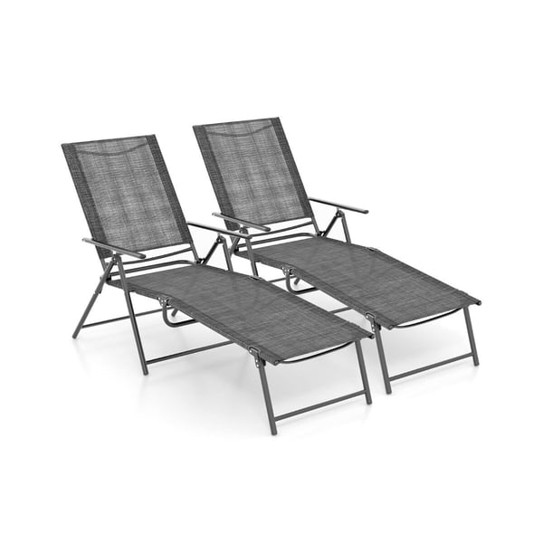 Patio Folding Chaise Lounge -tuolit, 394×480 cmcm x 64×165×259 cmcm, Harmaa