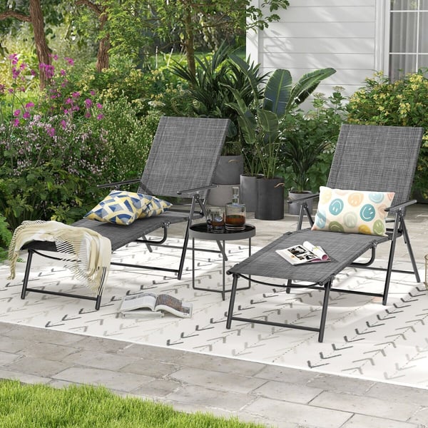 Patio Folding Chaise Lounge -tuolit, 394×480 cmcm x 64×165×259 cmcm, Harmaa
