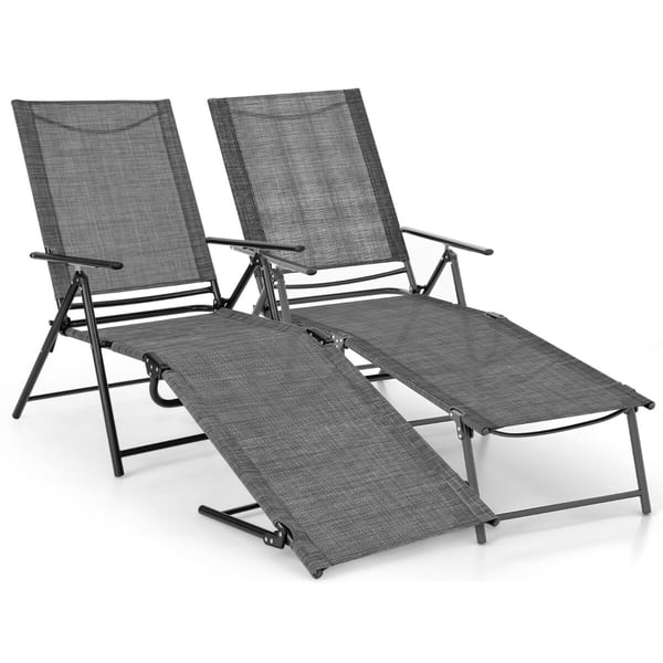 Patio Folding Chaise Lounge -tuolit, 394×480 cmcm x 64×165×259 cmcm, Harmaa