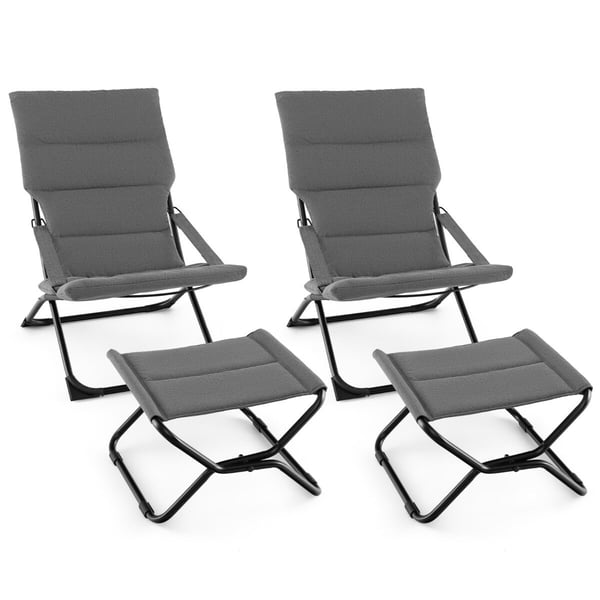 Patio Folding Sling Chair with Ottoman, 121×61×17 cm, Harmaa