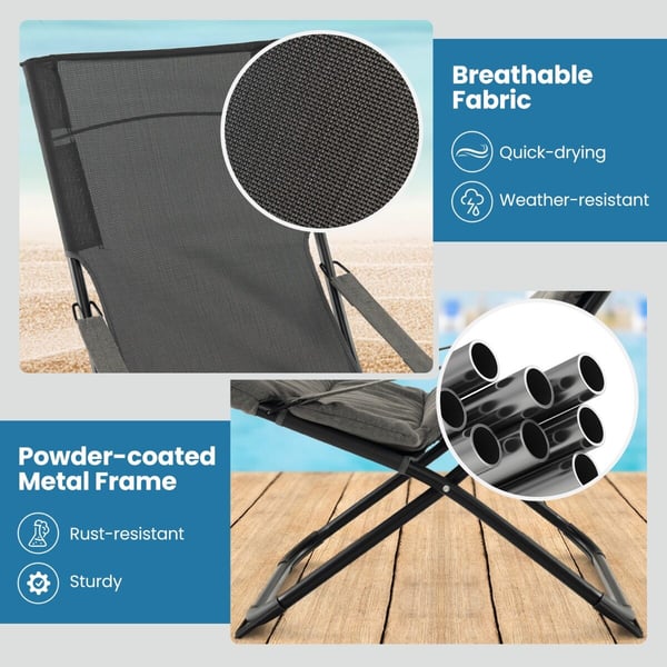 Patio Folding Sling Chair with Ottoman, 121×61×17 cm, Harmaa