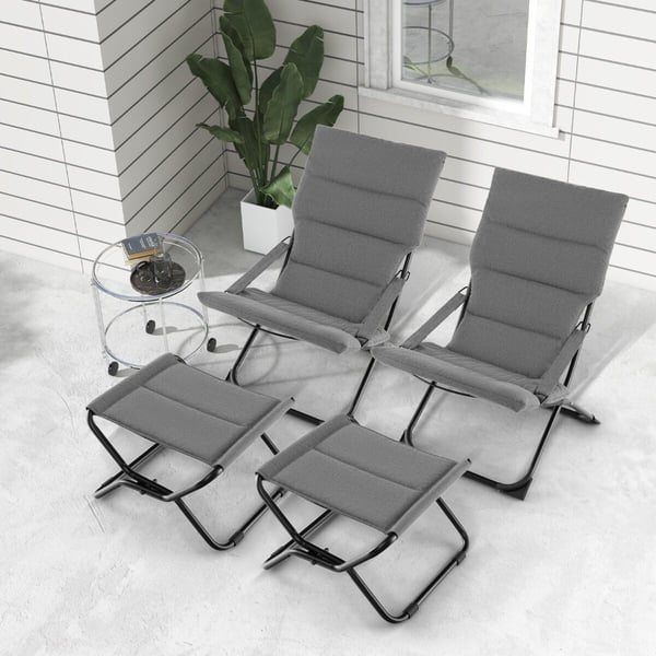 Patio Folding Sling Chair with Ottoman, 121×61×17 cm, Harmaa