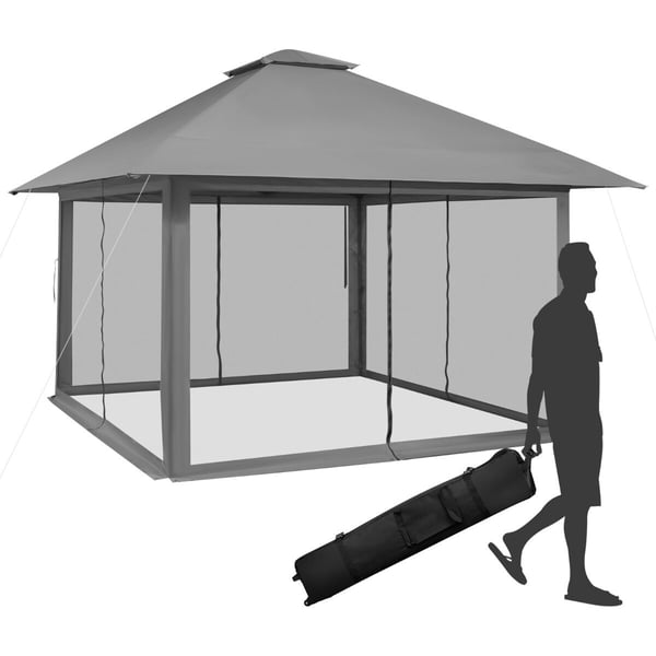 Havepavillon, 400x400x245-305 cm, Grå