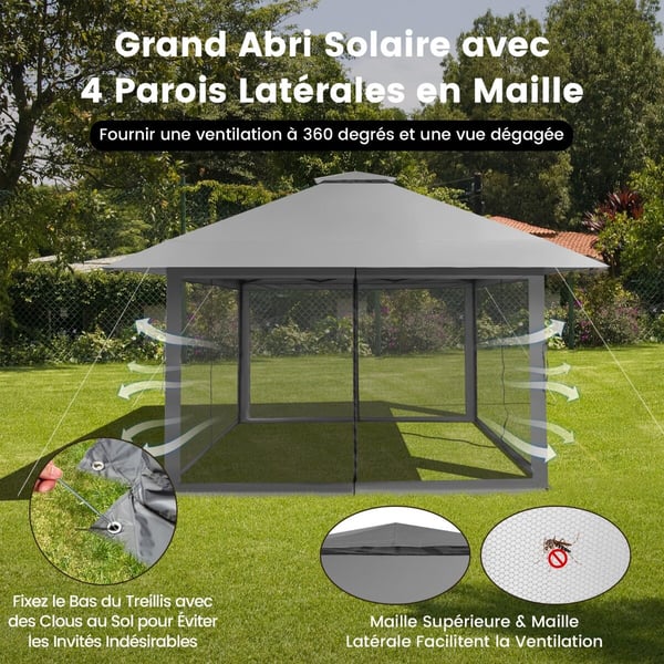 Havepavillon, 400x400x245-305 cm, Grå