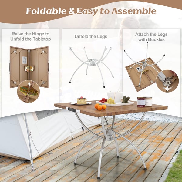 Campingbord, 2 Pakke Foldbart Campingbord, Udtrækkeligt Let Picnicbord, 61x61x47 cm, Natur