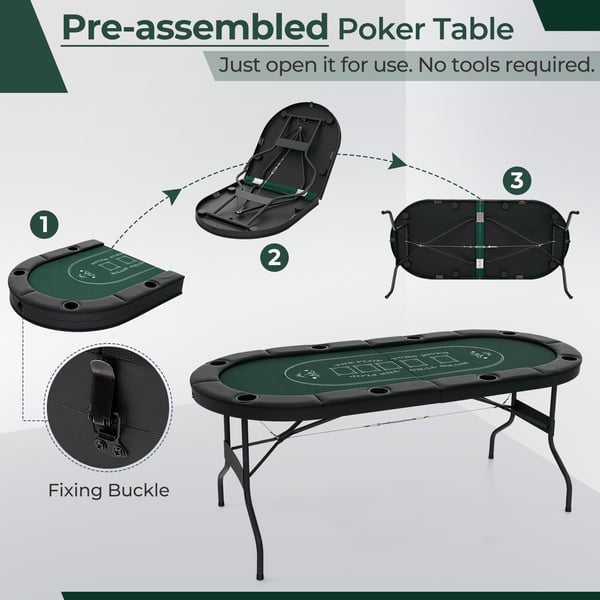 Pokerbord, 1,8m Foldbart Pokerbord til Blackjack Texas Hold’em Casino Fritidsspil, 182x82x75 cm, Grøn