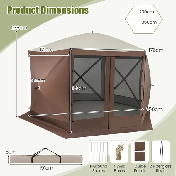 Pop-up pavillon, 11,5x11,5x7,7 ft, Kaffe