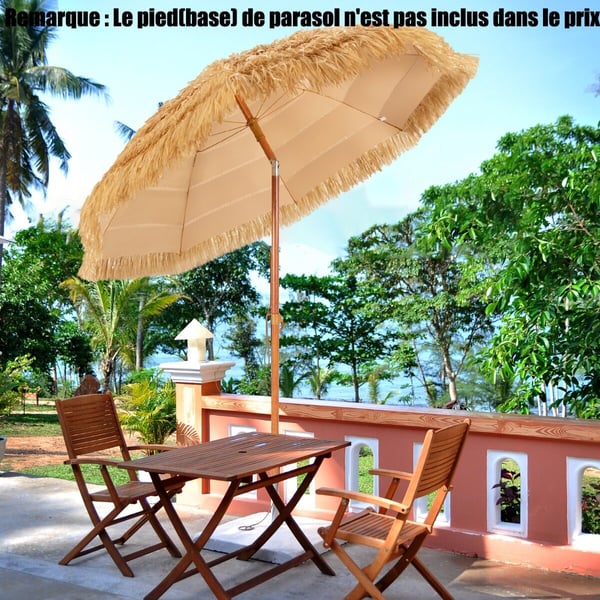 Parasol, 2M PP-strå Tiltende Parasol med Sandsokkel Hawaiiansk Stylet Stråtag 2 Aftagelige Dele, 200x175x160 cm, Naturlig , Star
