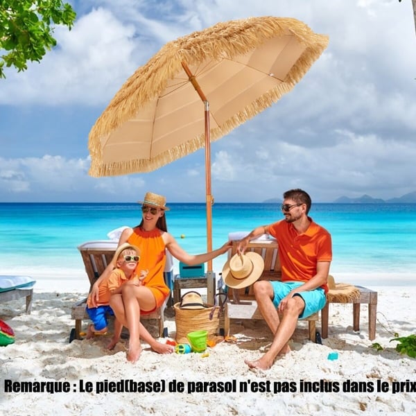 Parasol, 2M PP-strå Tiltende Parasol med Sandsokkel Hawaiiansk Stylet Stråtag 2 Aftagelige Dele, 200x175x160 cm, Naturlig , Star