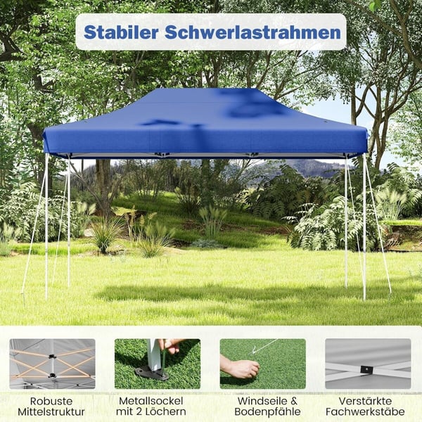 Sammenklappeligt pavillon, 445x300x313-333 cm, Mørkeblå