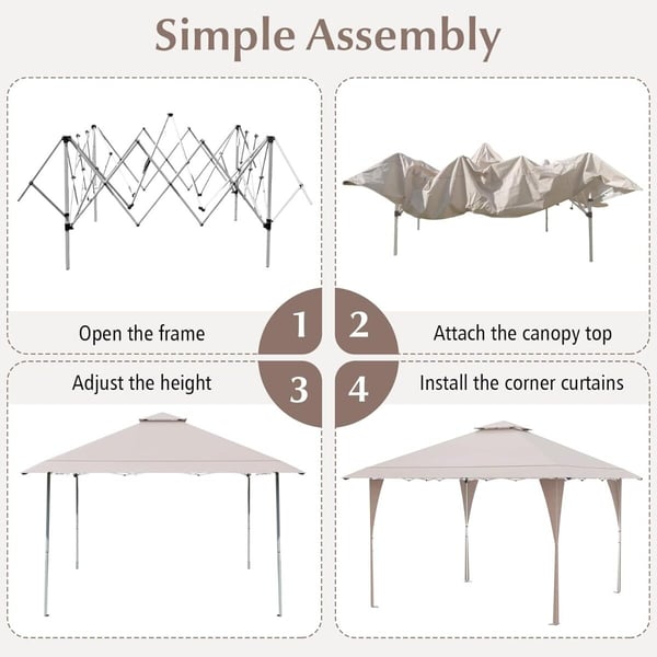 Pop-up pavillon, 395x395x264-284 cm, Khaki