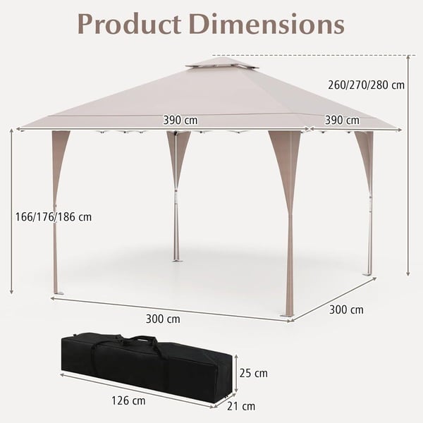 Pop-up pavillon, 395x395x264-284 cm, Khaki