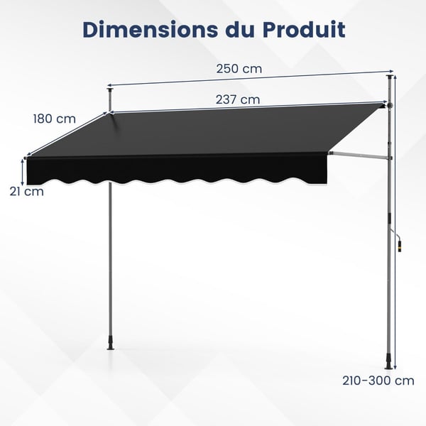 Markiisi, 250x120x210-300 cm, Musta