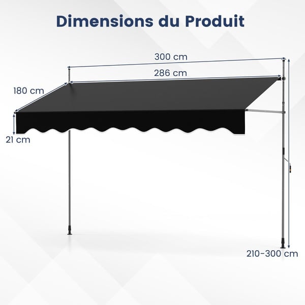 Markiisi, 300x120x210-300 cm, Musta