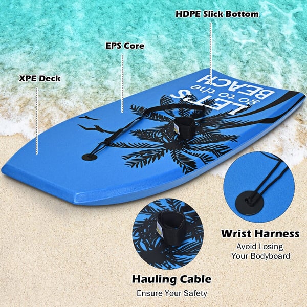 Bodyboard, Super Letvægts Bodyboard til Surfing med Line EPS Kerne Boarding-L, 104×51×6 cm