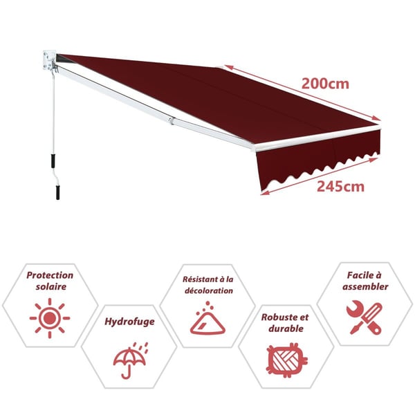 Artikuloitu käsivarsi markiisi, 2,5x2 m, Viininpunainen