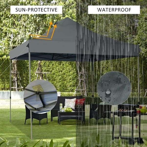 Pop Up Canopy Event Party Tent, 10x10x10-10.5-11 ft, Grå