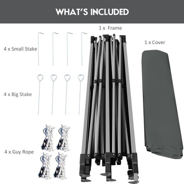 Pop Up Canopy Event Party Tent, 10x10x10-10.5-11 ft, Grå