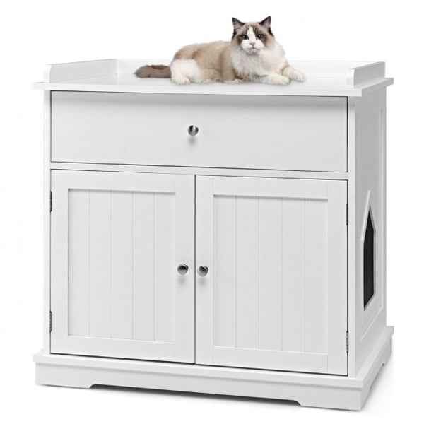 Kattebakke skjul, 76x53x74 cm, Hvid/Sort Kattebakke skjul, 76x53x74 cm, Hvid/Sort
