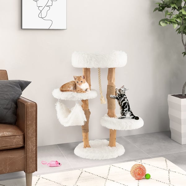 Katte tårn, 42×42×86 cm, Naturhvid