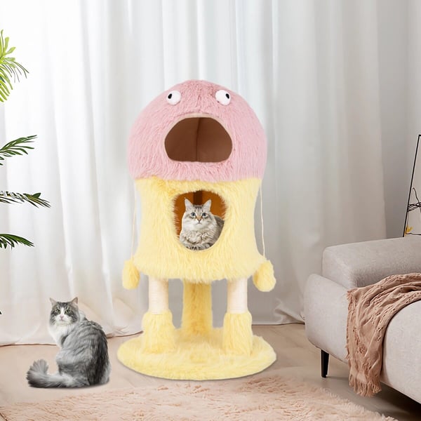 Kattetårn, Sødt Monster-tema Kattetårn med 2 Private Hytter, 48x93 cm, Gul