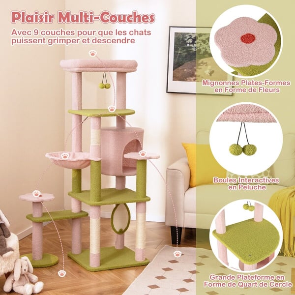 Katte træ, 58 høj multi-level æstetisk blomstrende killinge tårn, 89×48×147 cm, pink