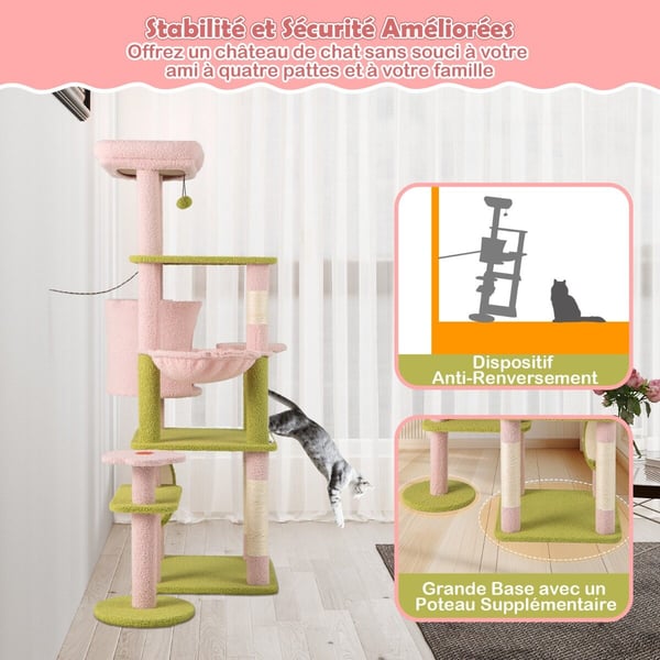 Katte træ, 58 høj multi-level æstetisk blomstrende killinge tårn, 89×48×147 cm, pink