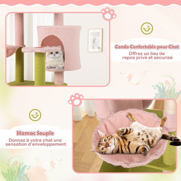 Katte træ, 58 høj multi-level æstetisk blomstrende killinge tårn, 89×48×147 cm, pink
