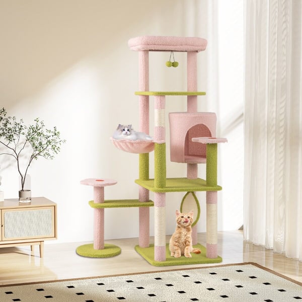 Katte træ, 58 høj multi-level æstetisk blomstrende killinge tårn, 89×48×147 cm, pink