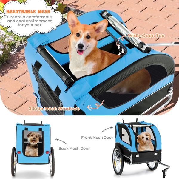 Kæledyrs cykeltrailer, 135x59x95 cm, Sort, Rød
